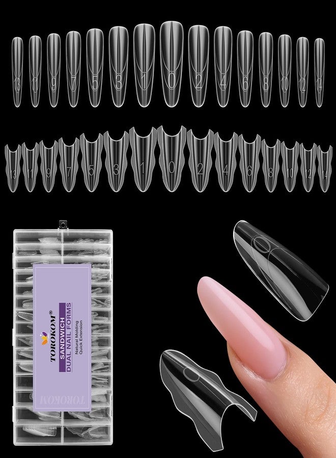 TOROKOM Sandwich Nails Dual Forms - 240Pcs Dual Forms for Builder Gel & Poly Gel 15 Sizes Almond Round Nail Mold for Quick Nails Extension, No Paper Forms Needed, Salon Nail Art Tools - Image 1